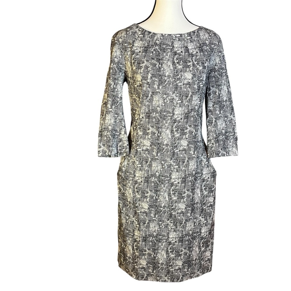 MM Lafleur Etsuko Dress Crackle Black White Sheath Women’s Size 10 Pockets